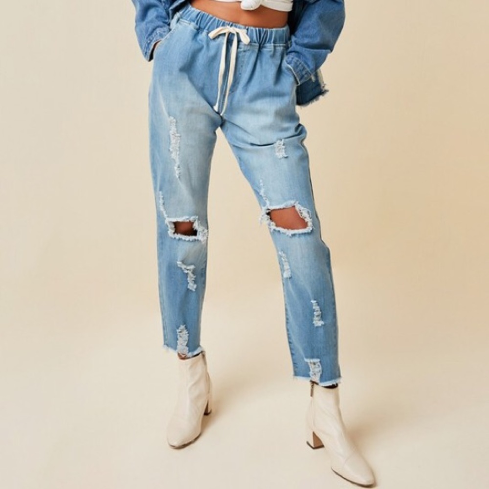 Distressed Denim Joggers